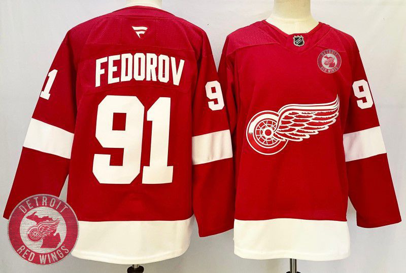 Men Detroit Red Wings 91 Fedorov Red Fanatics 2025 NHL Jersey style 4